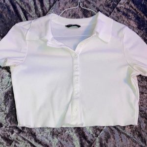 Cropped, button up, white tee